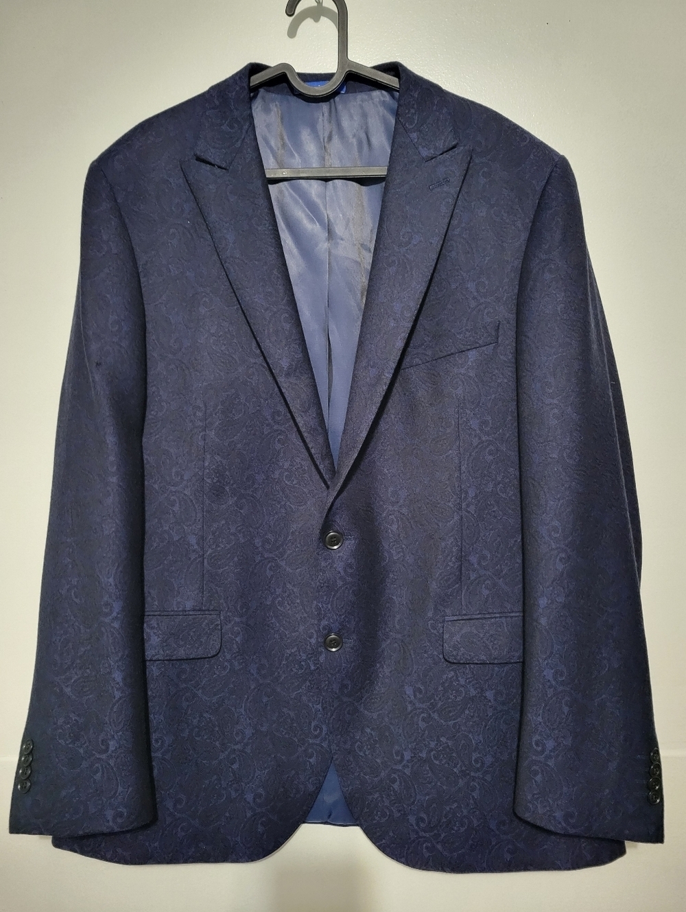Paul Betenly Mens Wool Cashmere Paisley Blazer Blue Navy 46L